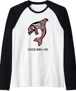 Coos Bay, Oregon Native American Orca Killer Whales Gift Raglan Baseball Tee