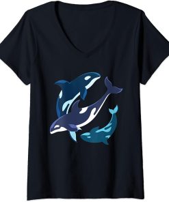 Womens Sea Killer Whale Diving Ocean Animal Aquarist Gift Orca V-Neck T-Shirt