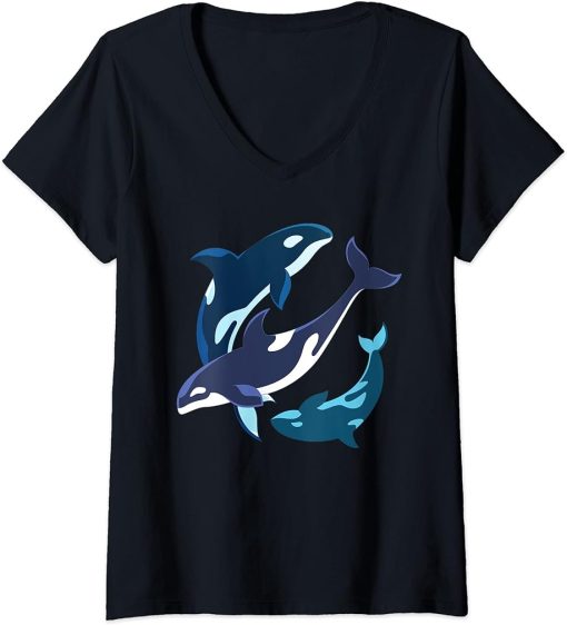 Womens Sea Killer Whale Diving Ocean Animal Aquarist Gift Orca V-Neck T-Shirt