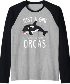 Just A Girl Who Loves Orcas Cute Killer Whale Gift Women Raglan Baseball Tee