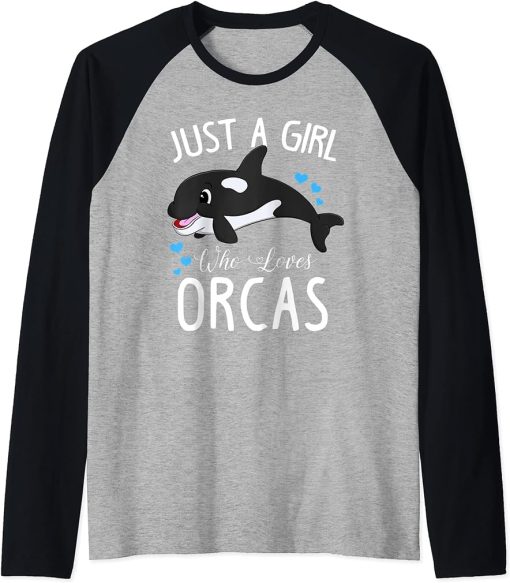 Just A Girl Who Loves Orcas Cute Killer Whale Gift Women Raglan Baseball Tee