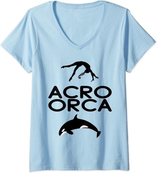 Womens Acro Orca Funny V-Neck T-Shirt