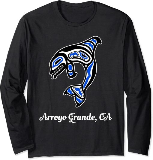 Blue Native American Arroyo Grande CA Orca Killer Whale Long Sleeve T-Shirt