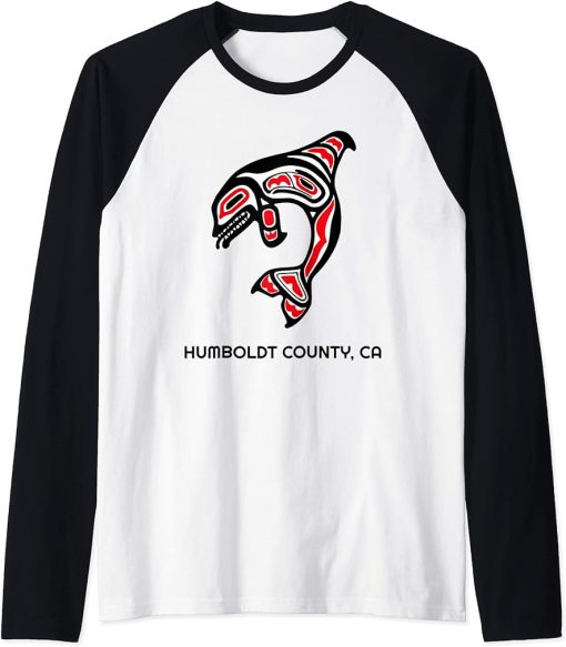 Humboldt County Native American Orca Killer Whale California Raglan Baseball Tee