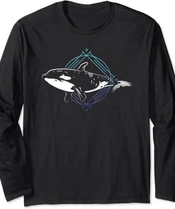 Orca Killer Whale Vintage Art Portrait Graphic Long Sleeve T-Shirt