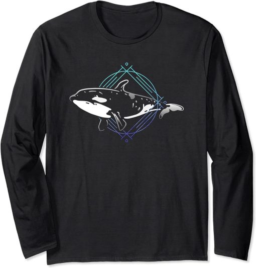 Orca Killer Whale Vintage Art Portrait Graphic Long Sleeve T-Shirt